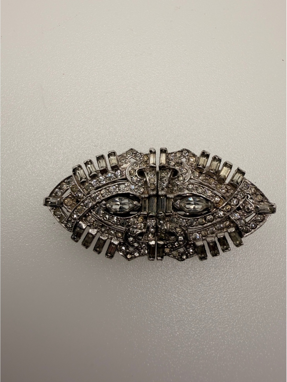 Art Deco silver tone convertible clip brooch set